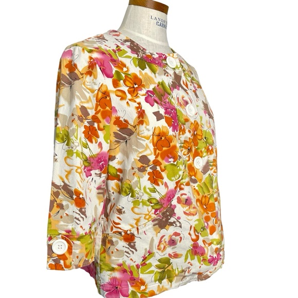Southern Lady Cherry Rose Floral Swing Jacket 3/4 Sleeve Button up Cotton Sz14 - Picture 5 of 11